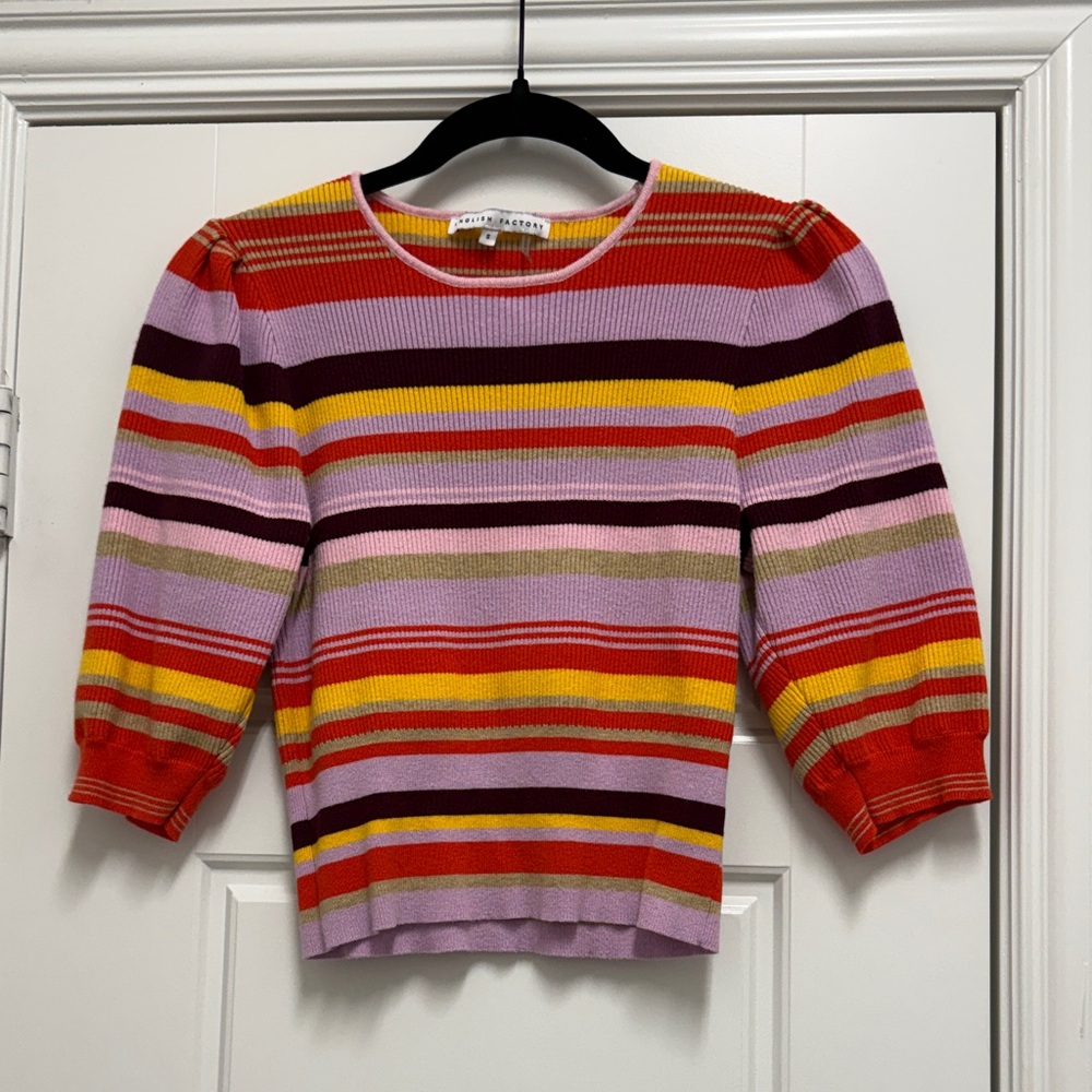English Factory Lavender, Yellow & Red Striped Knit Sweater